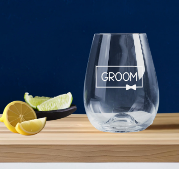 Bucks Party Engraved Stemless Wine Glass