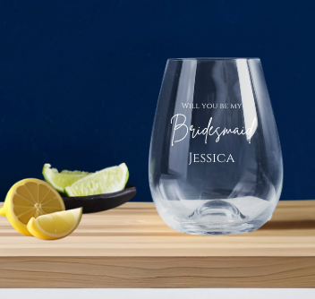 Bridesmaid Engraved Stemless Wine Glass