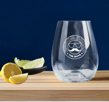Bucks Party Engraved Stemless Wine Glass