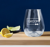 Bucks Party Engraved Stemless Wine Glass