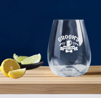Bucks Party Engraved Stemless Wine Glass