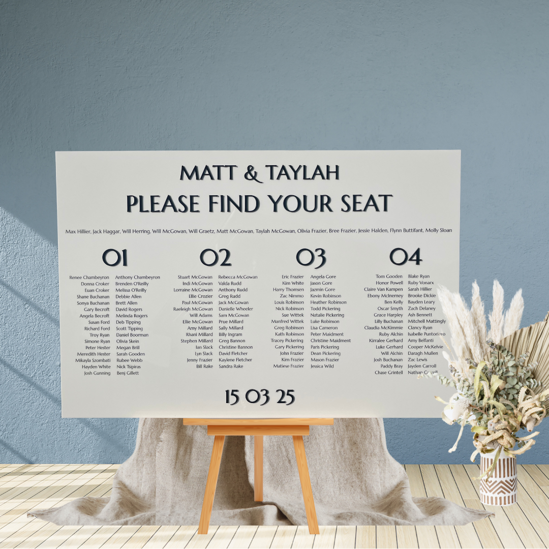 Seating Chart – Matt & Taylah Design